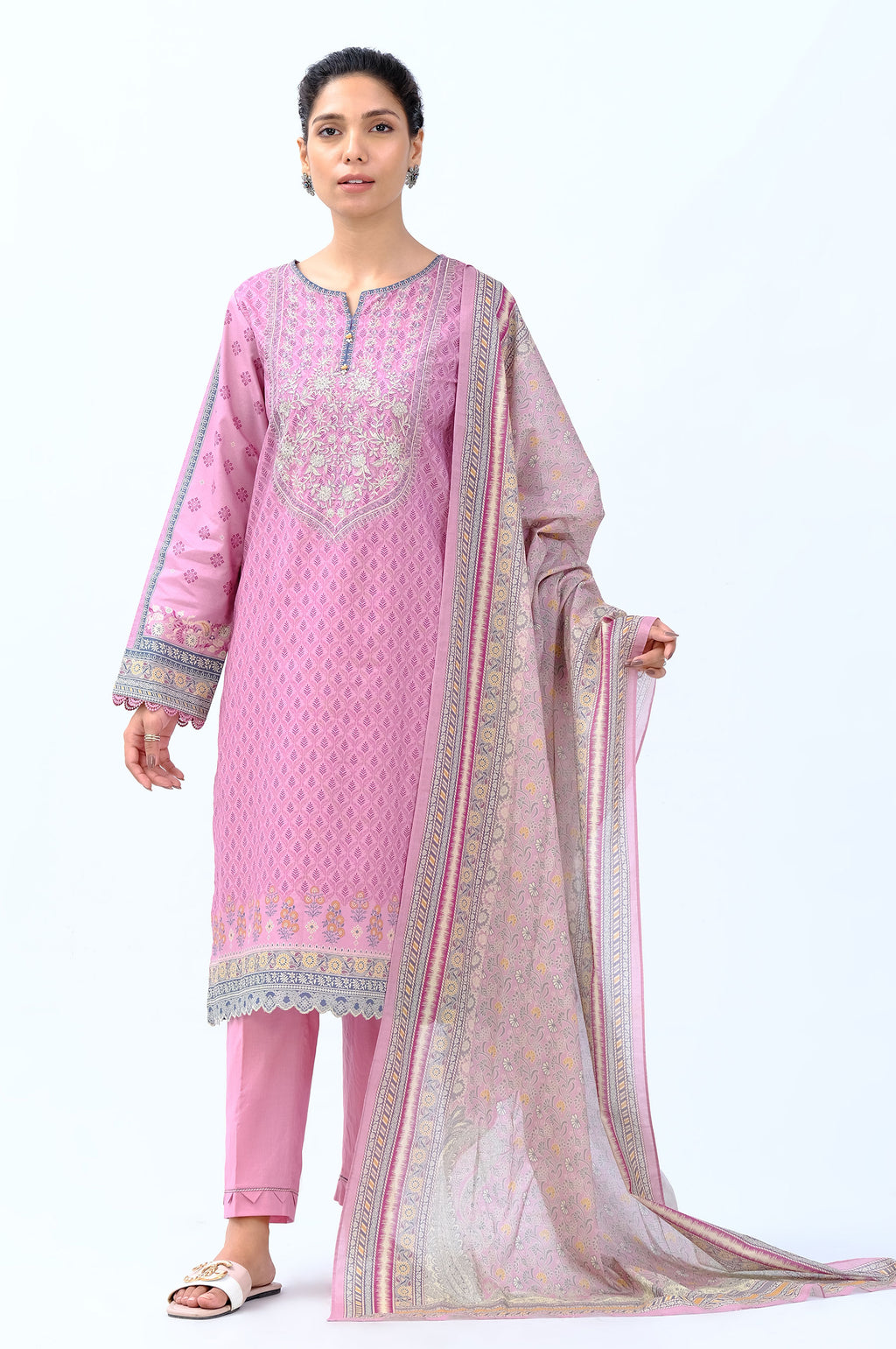 Unstitched 3 Piece Embroidered Linen Viscose Suit