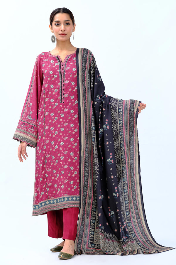 Unstitched 3 Piece Printed Linen Viscose Suit