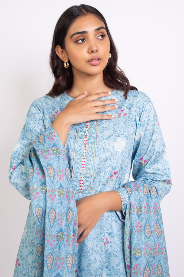 Stitched 3 Piece Printed Doria Linen Viscose Suit