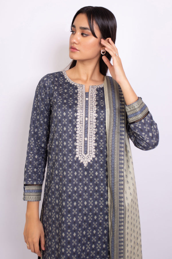 Stitched 3 Piece Embroidered Linen Viscose Suit