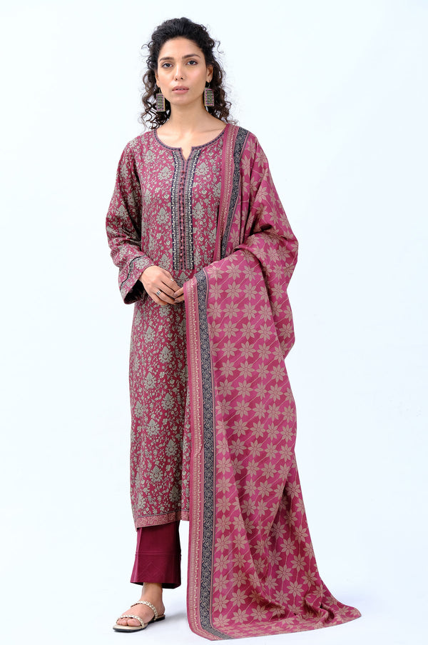 Stitched 3 Piece Printed Doria Linen Viscose Suit