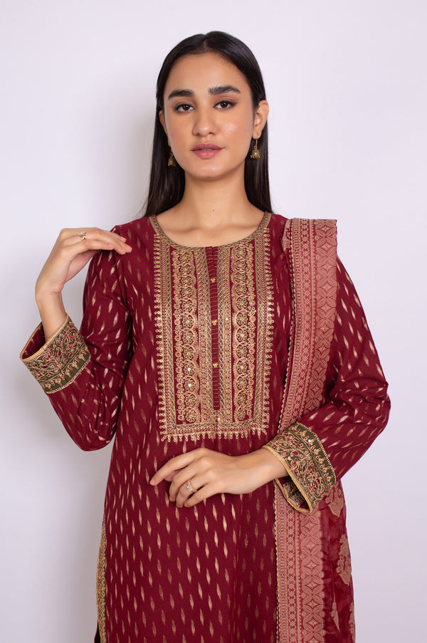 Unstitched 3 Piece Embroidered Maysuri Jacquard Suit