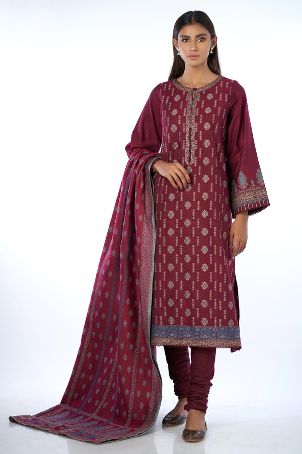 Unstitched 3 Piece Embroidered Jacquard Suit with Yarn Dyed Shawl