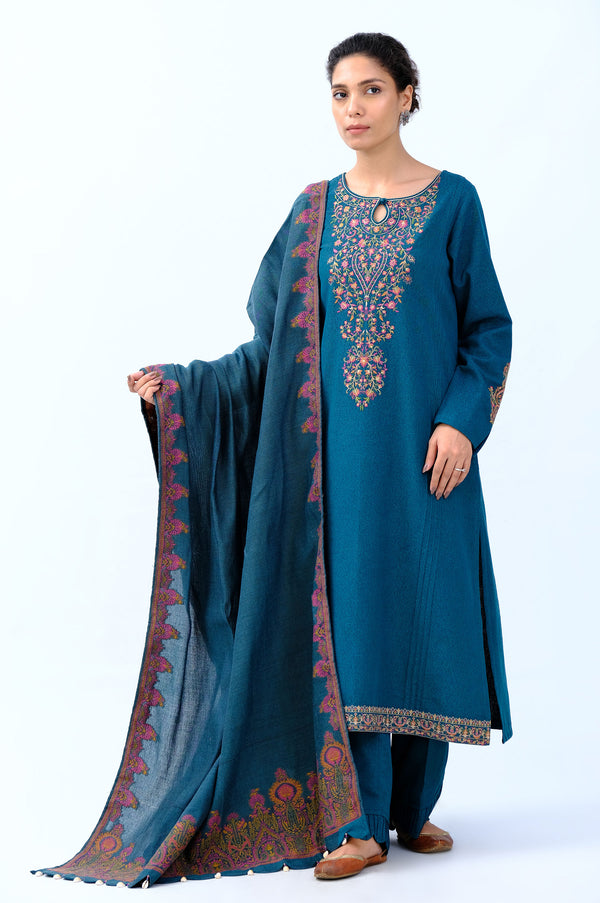 Stitched 3 Piece Embroidered Karandi Suit