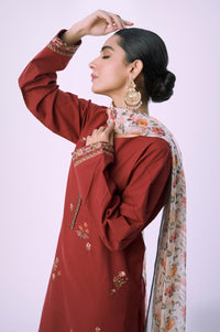 Stitched 3 Piece Embroidered Cambric with Chiffon Dupatta