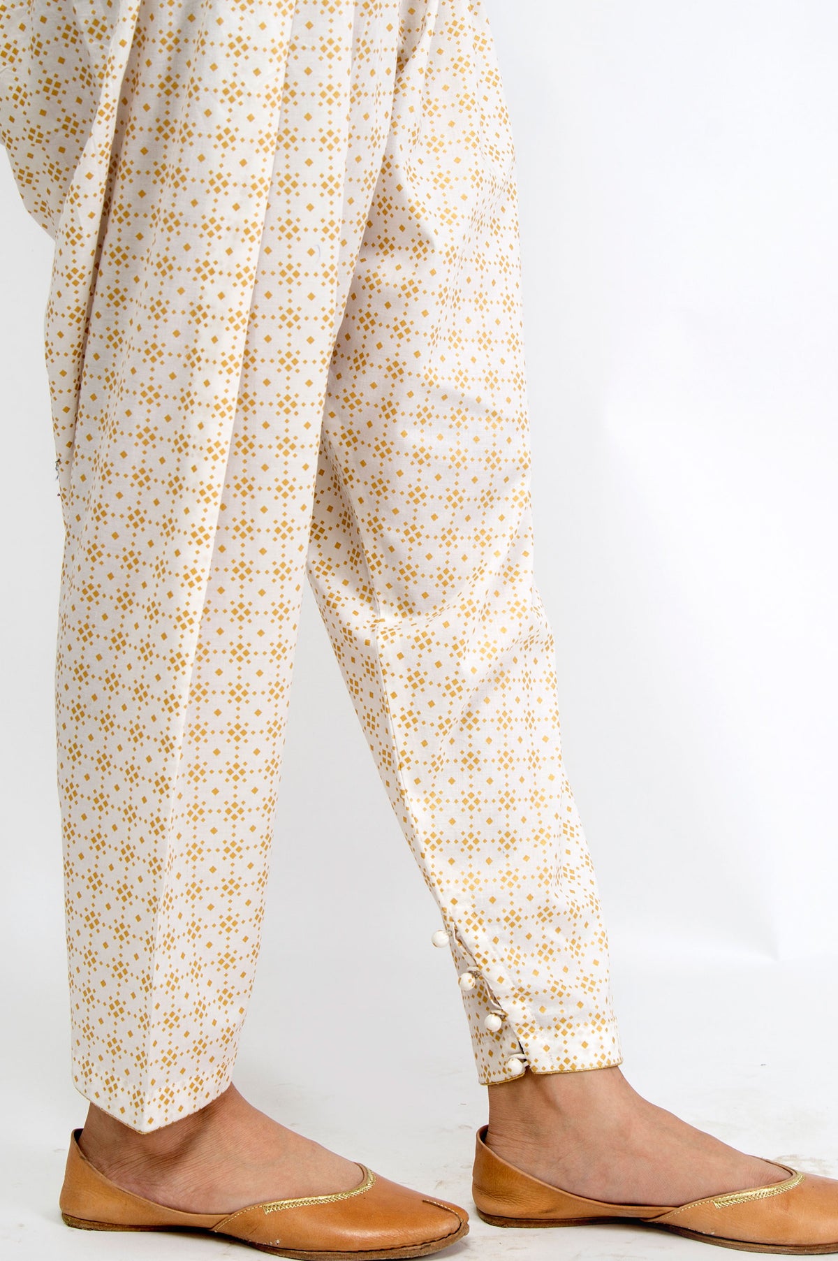 Embellished Cambric Shalwar - Gold Paste