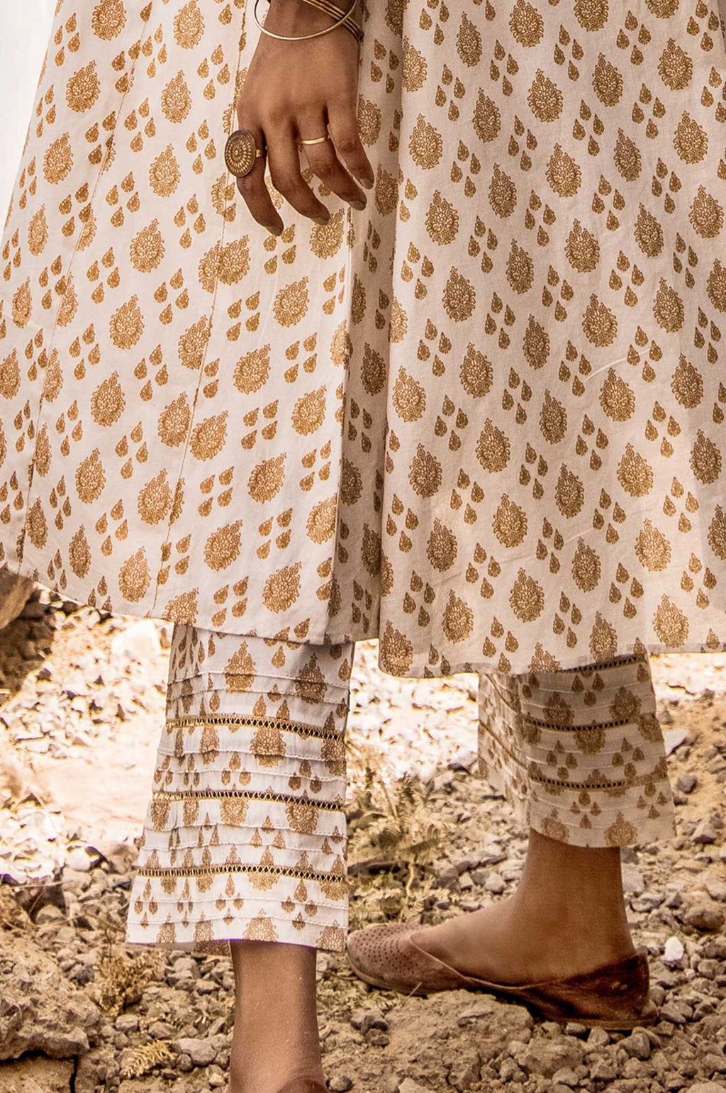 Embellished Cambric Cigarette Pants  - White / Gold Paste