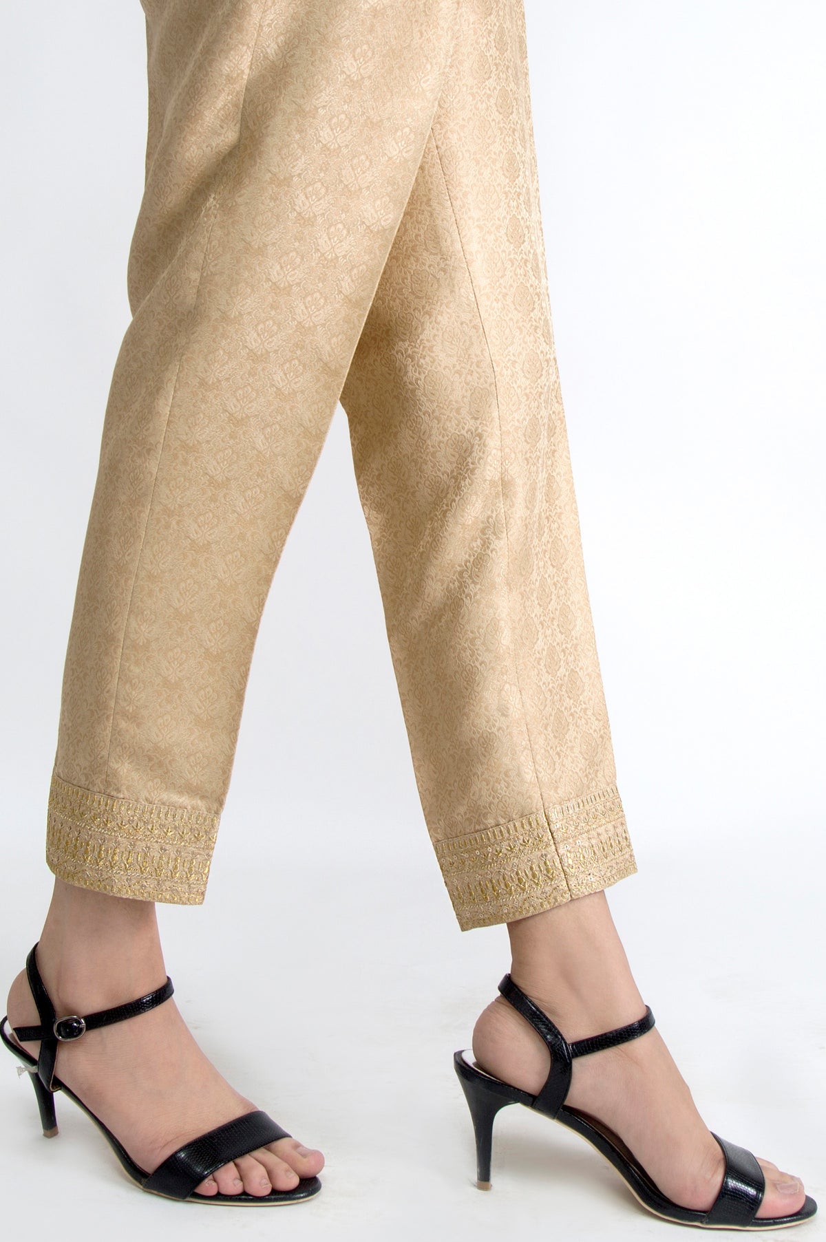 Embroidered Cambric Pants - Beige