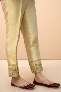Embroidered cigarette Pants  - Golden