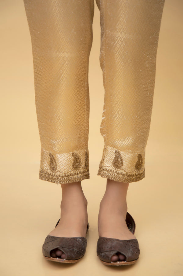 Embroidered Jamawar Cigarette Pants - Gold