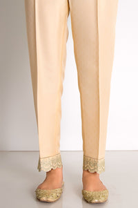Embroidered Jamawar Pants  - Beige