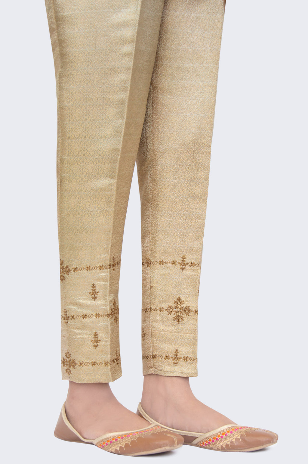 Embroidered Jamawar Cigarette Pants - Golden