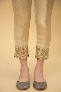 Embroidered Jamawar Cigarette Pants - Gold