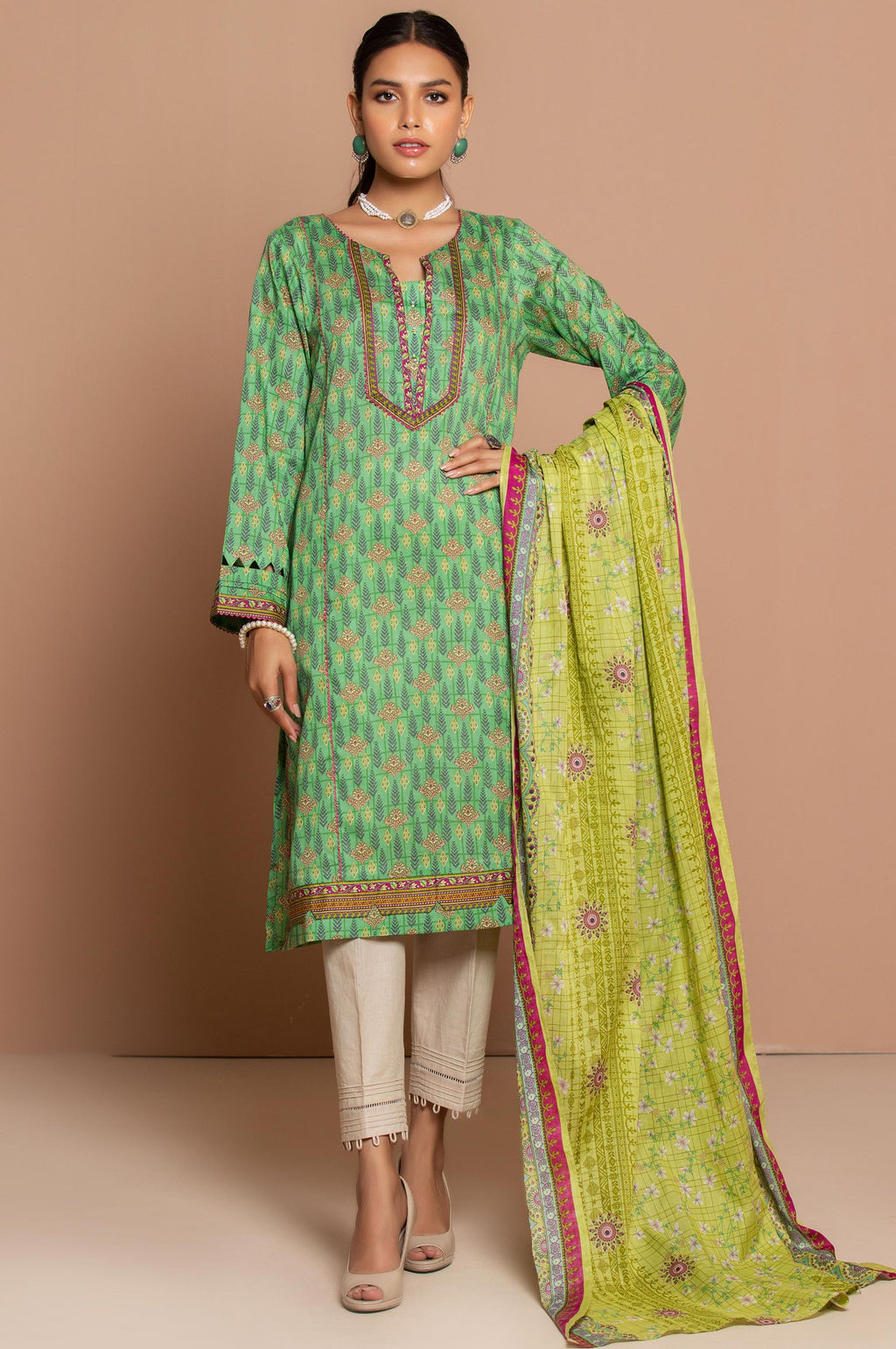 Stitched 2 Piece Printed Cambric Suit