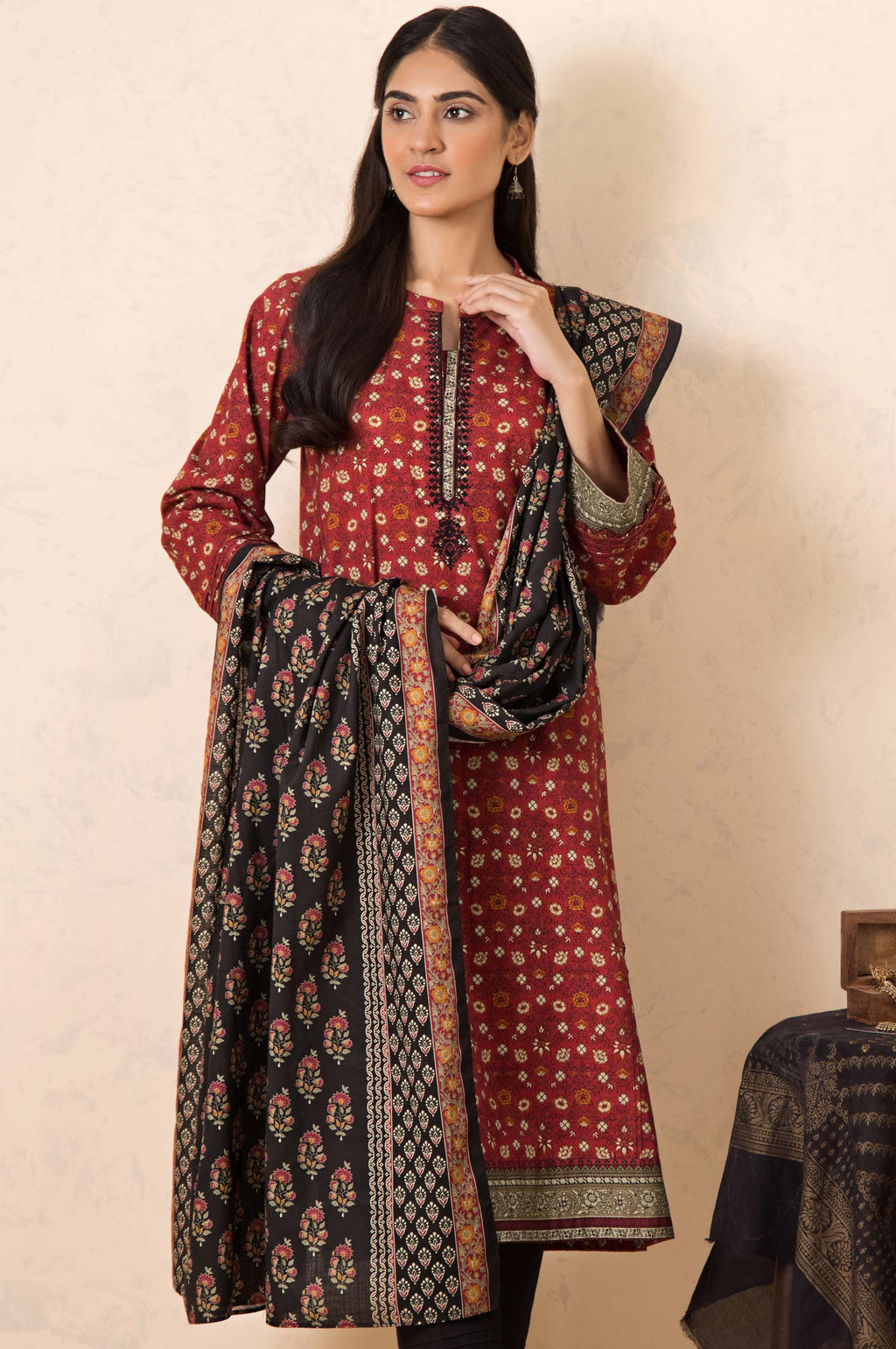 Stitched 2 Piece Embroidered Khaddar Suit