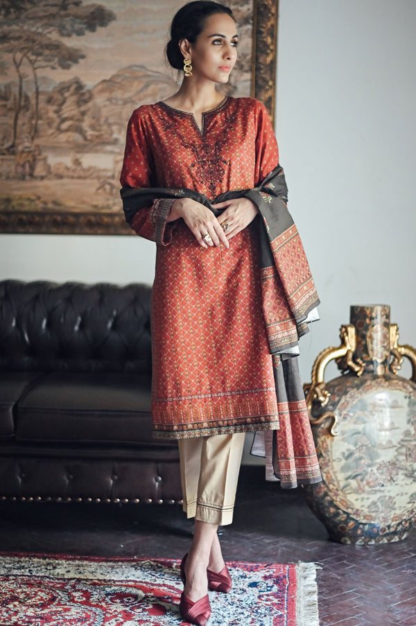 Stitched 2 Piece Embroidered Khaddar Suit