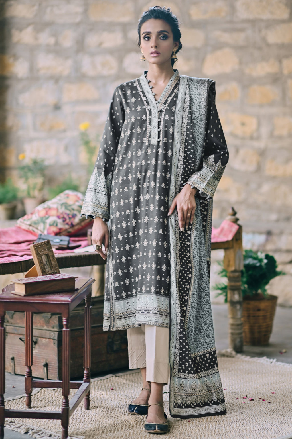 Stitched 2 Piece Printed Karandi Suit