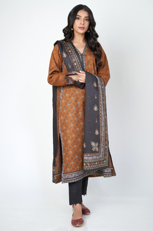 Stitched 2 Piece Embroidered Cottel Suit