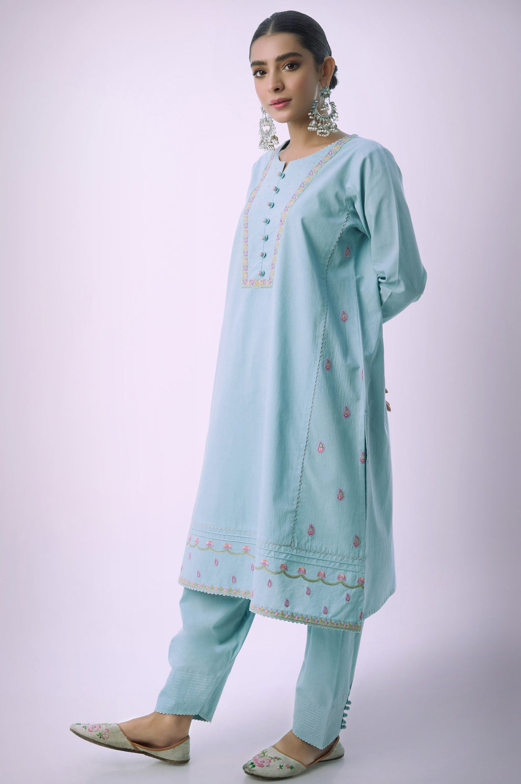 Stitched 2 Piece Embroidered Cambric Suit