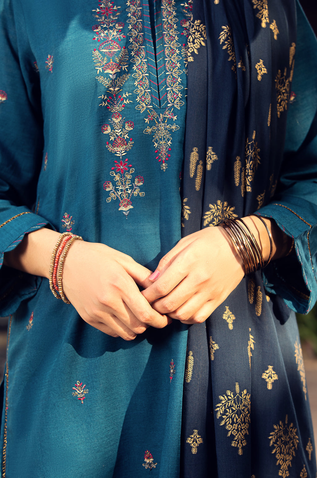 Stitched 3 Piece Embroidered Khaddar Suit