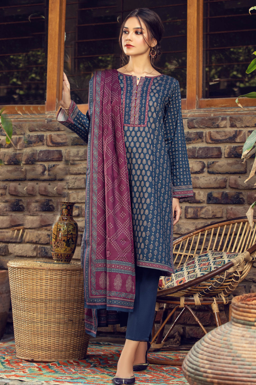 Stitched 3 Piece Printed Cottel Suit