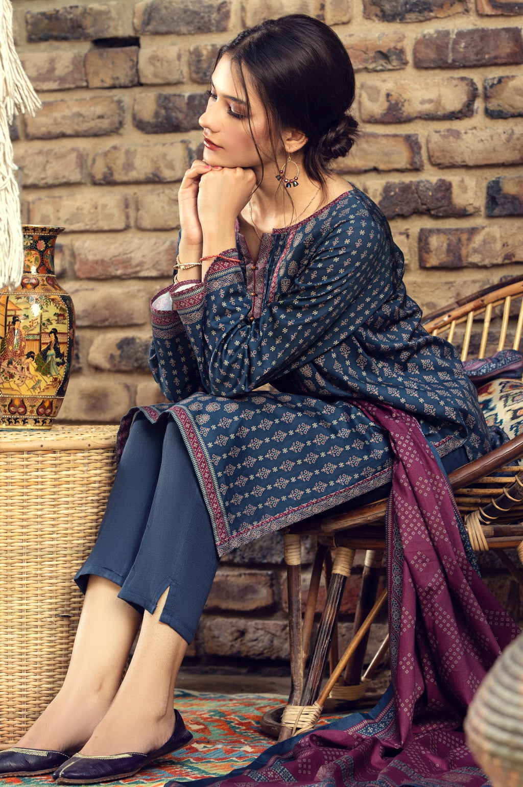 Stitched 3 Piece Printed Cottel Suit