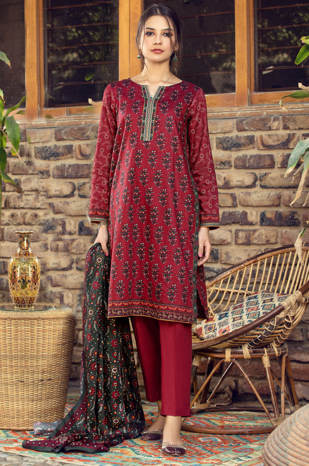 Stitched 3 Piece Printed Cottel Suit