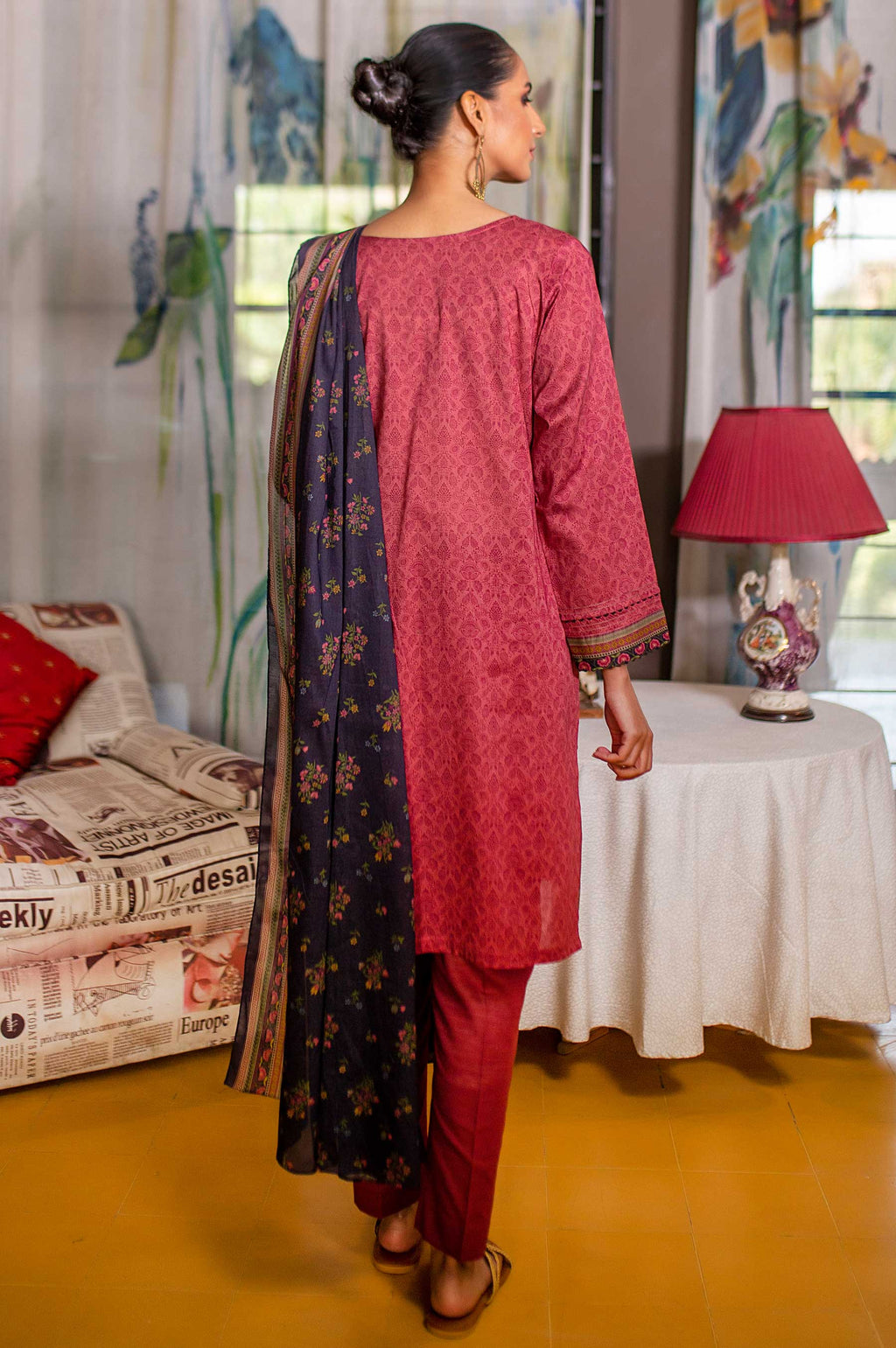 Stitched 3 Piece Embroidered Slub Lawn Suit