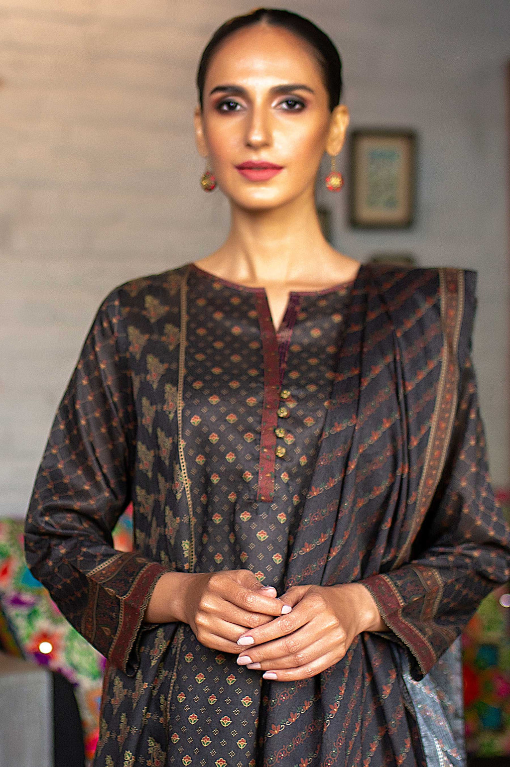 Stitched 3 Piece Printed Doria Lawn Suit with Voile Slub Dupatta