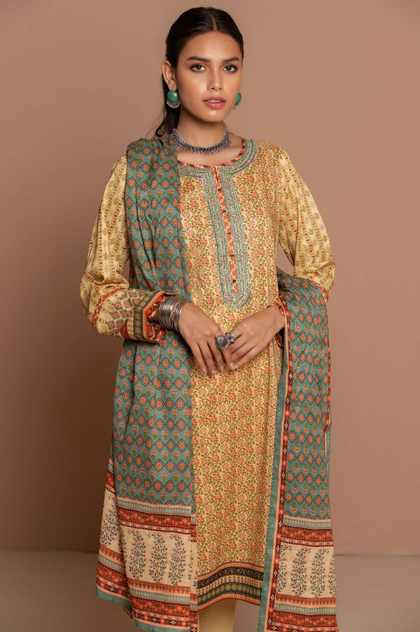 Stitched 3 Piece Embroidered Slub Lawn Suit