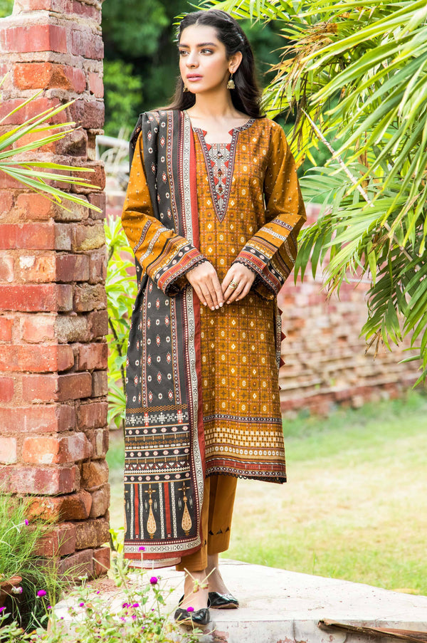 Stitched 3 Piece Printed Khaddar Suit