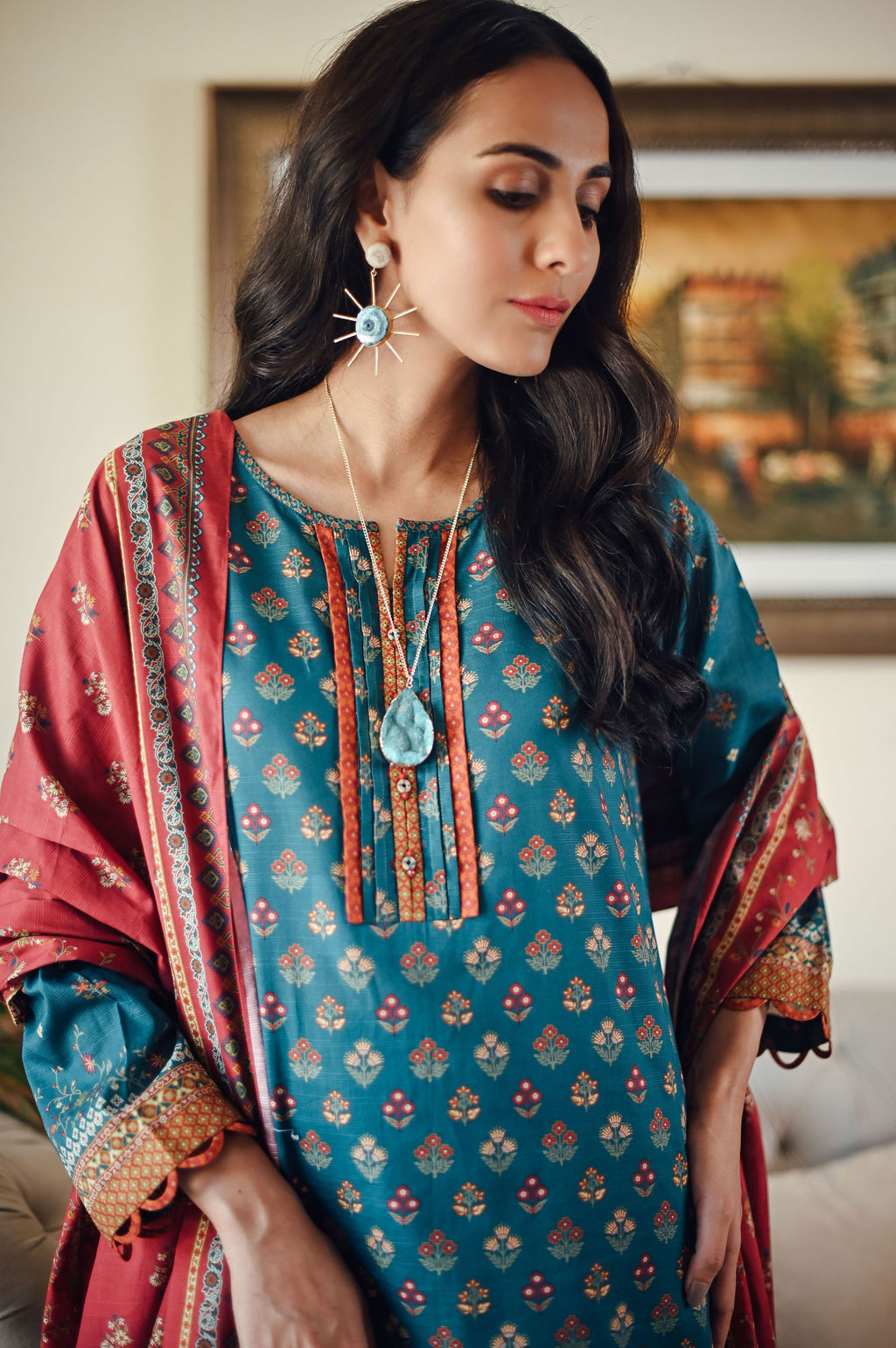 Stitched 3 Piece Printed Khaddar Suit