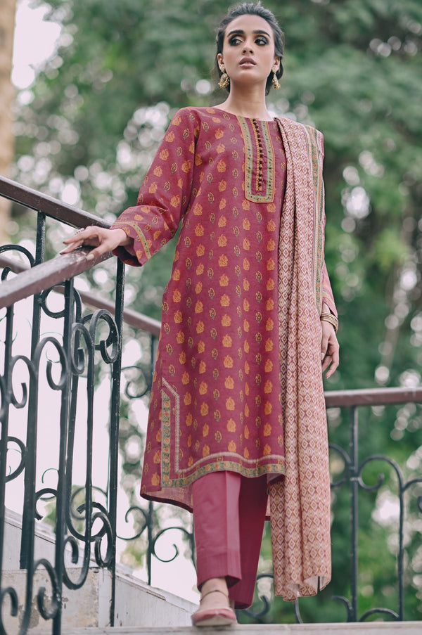 Stitched 3 Piece Printed Cottel with Khaddar Suit