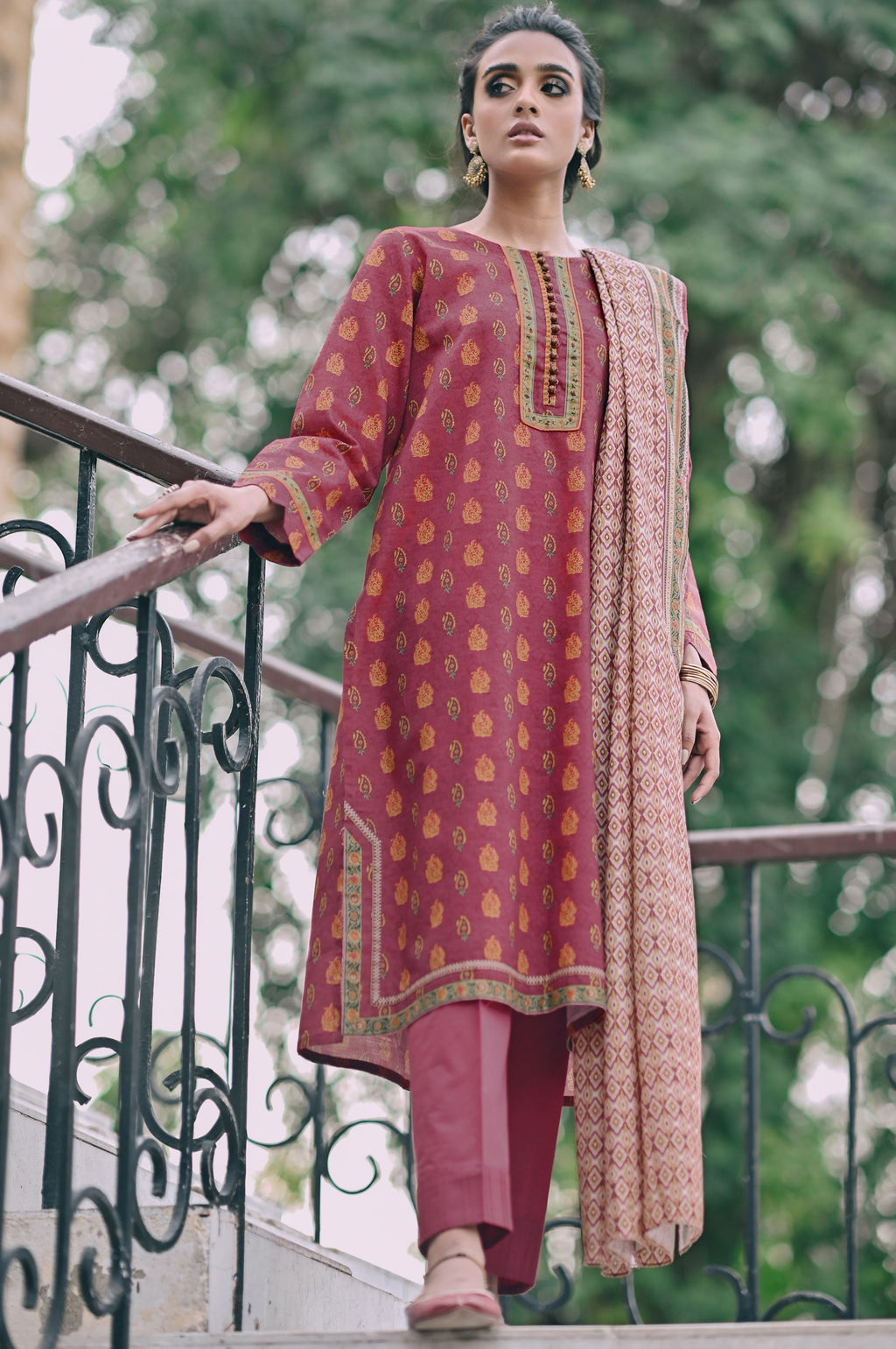 Stitched 3 Piece Printed Cottel with Khaddar Suit