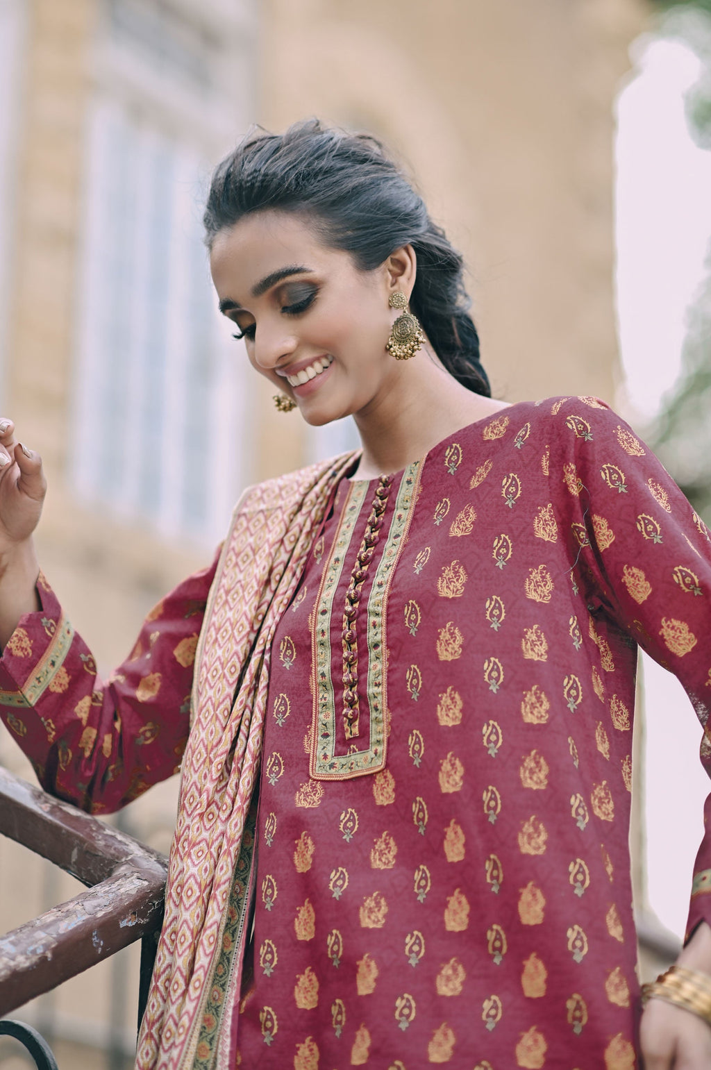 Stitched 3 Piece Printed Cottel with Khaddar Suit
