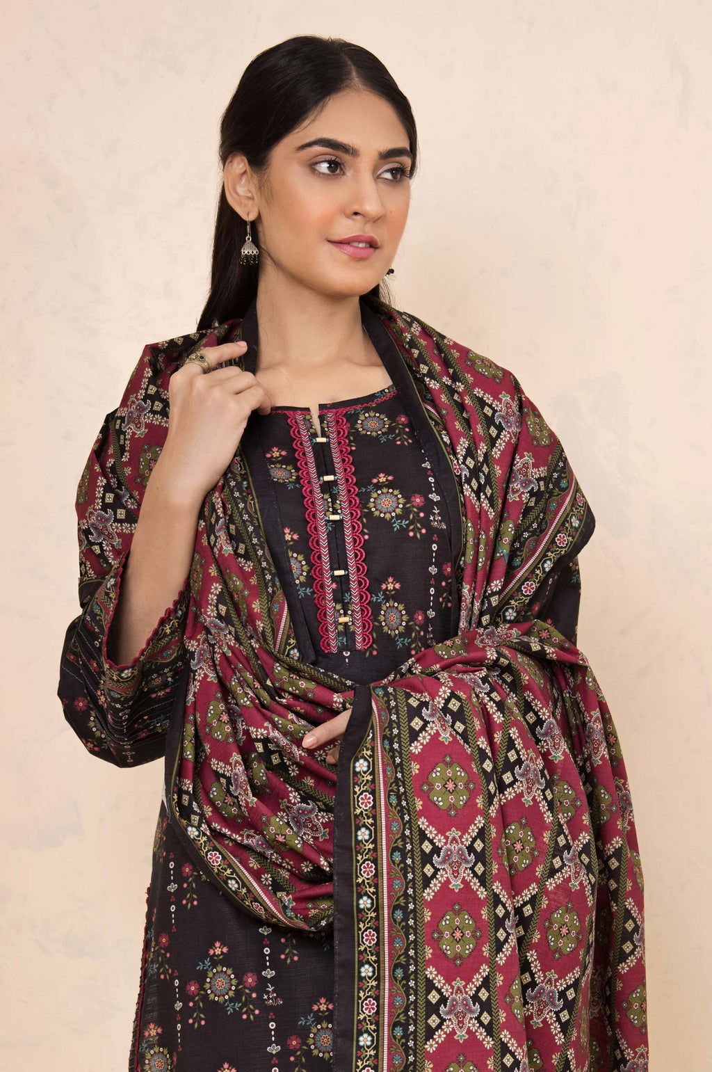 Stitched 3 Piece Printed Cottel Suit