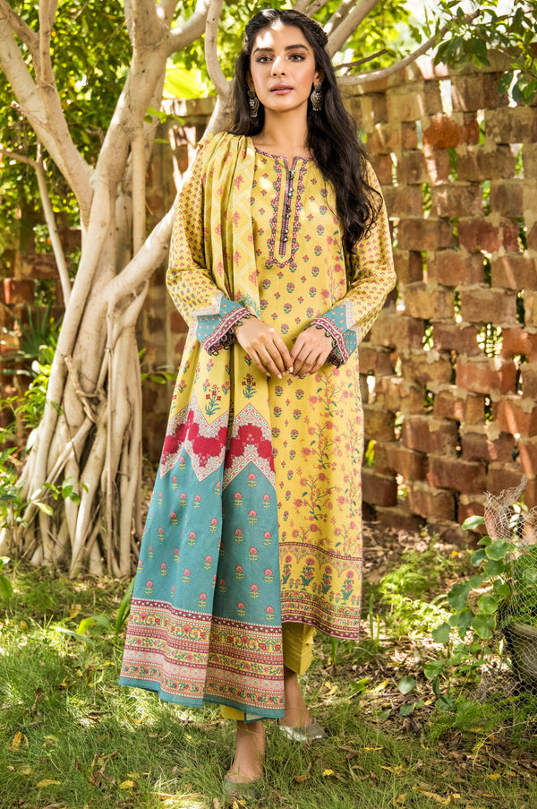 Stitched 3 Piece Printed Karandi Suit