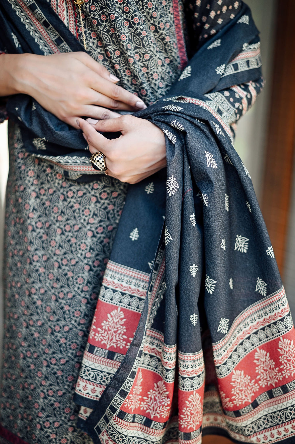 Stitched 3 Piece Printed Karandi Suit