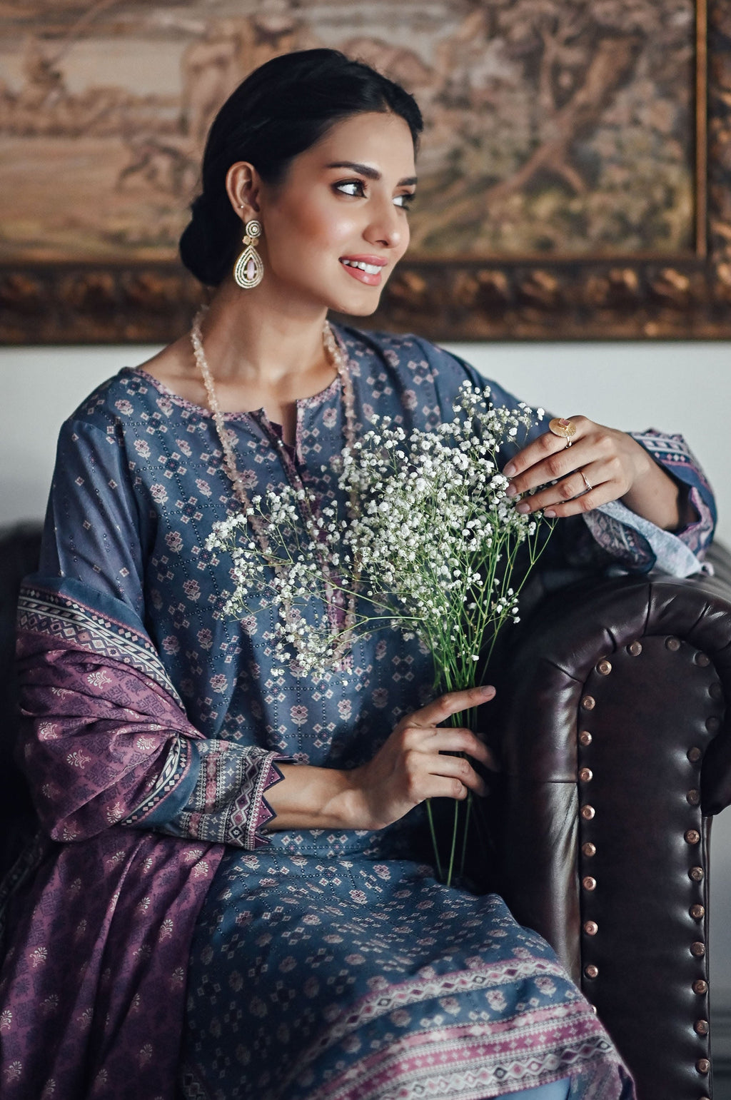Stitched 3 Piece Printed Karandi Suit