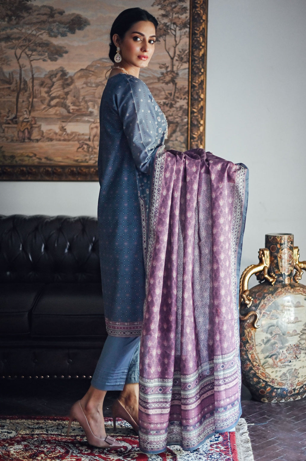 Stitched 3 Piece Printed Karandi Suit