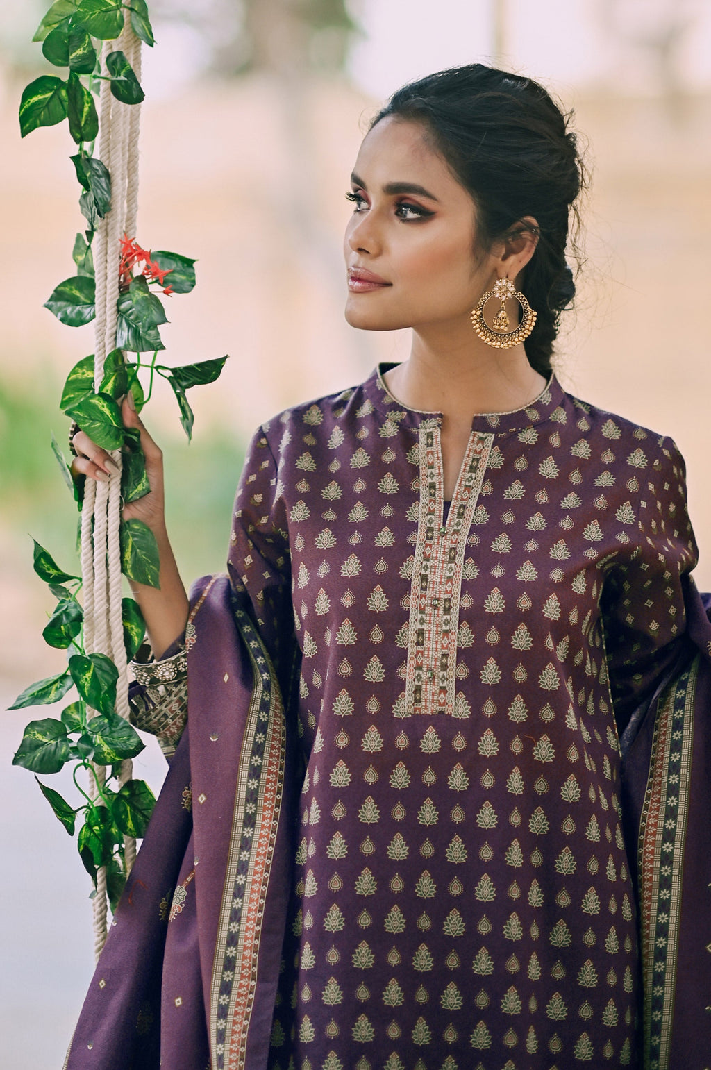 Stitched 3 Piece Printed Karandi Suit