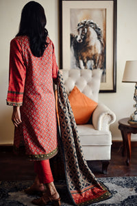 Stitched 3 Piece Printed Doria Linen Viscose Suit