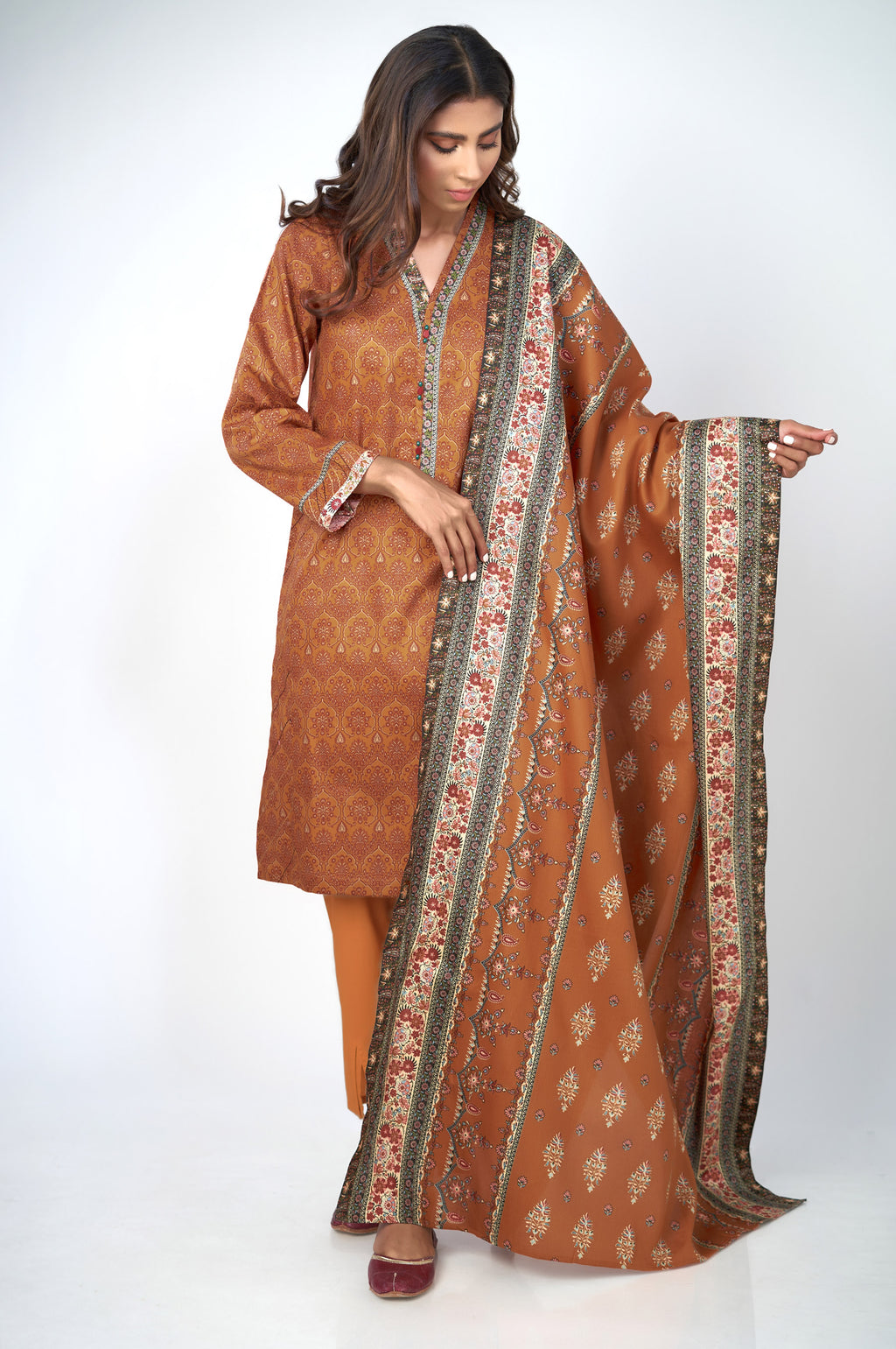 Stitched 3 Piece Printed Cottel Suit