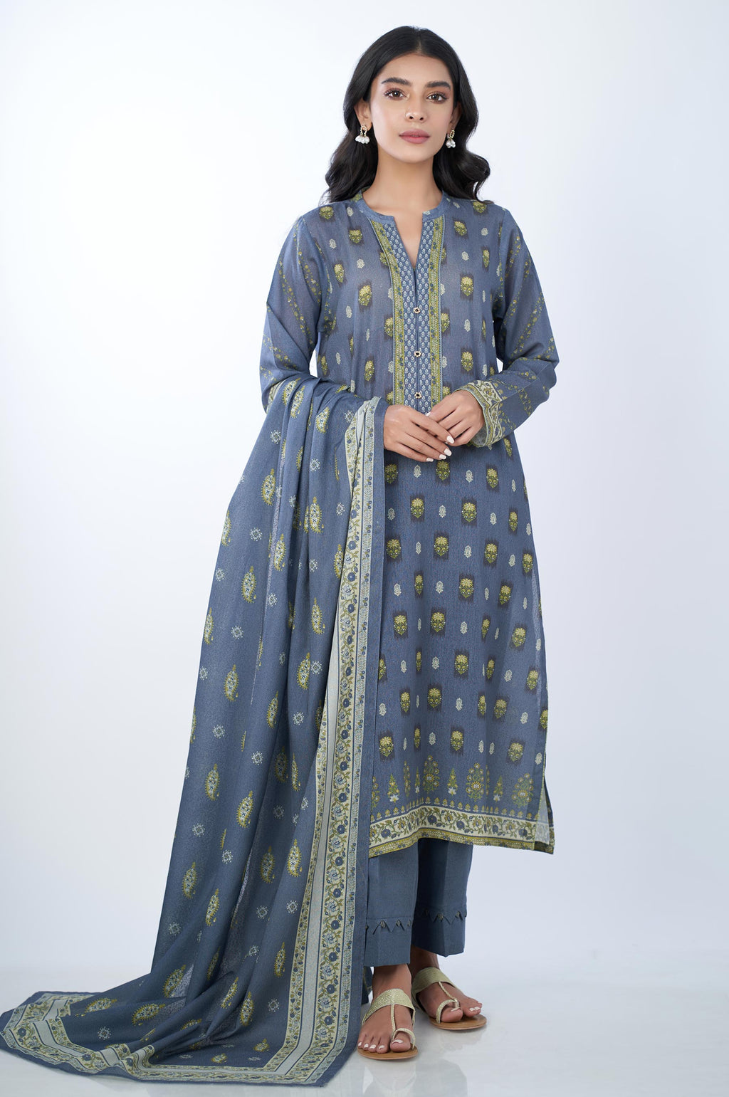 Stitched 3 Piece Printed Karandi Suit