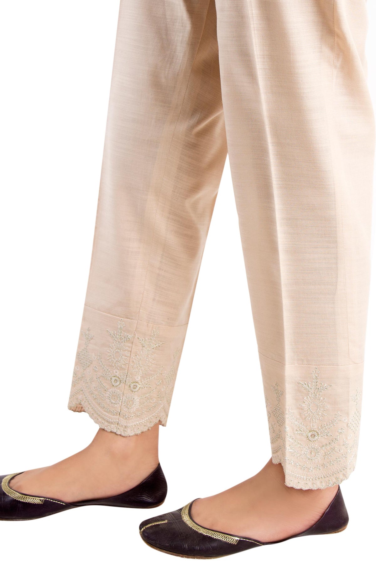 Embroidered Cigarette Pants - Beige
