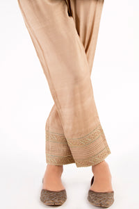 Embroidered Cigarette Pants - Beige
