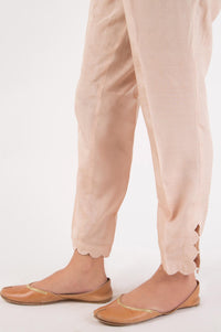 Embellished Raw Silk Cigarette Pants  - L/Beige