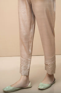 Embellished Raw Silk Cigarette Pants  - Beige