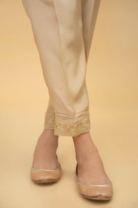 Embroidered Rawsilk Cigarette Pants - Gold