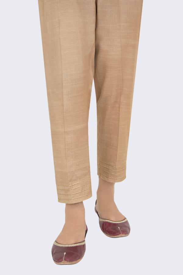 Embellished Rawsilk Cigarette Pants - Sand Beige